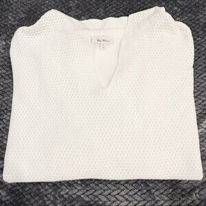 Vila Milano Women's Mesh front Hoodie Sweater Long Sleeves Pullover White Large